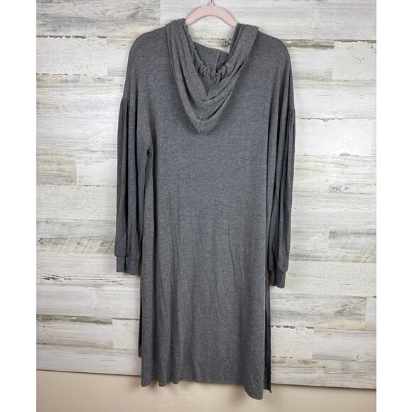 POL Women’s Small Gray Hooded Midi T-Shirt Dress Boho Casual Long Sleeve NEW - Picture 2 of 6